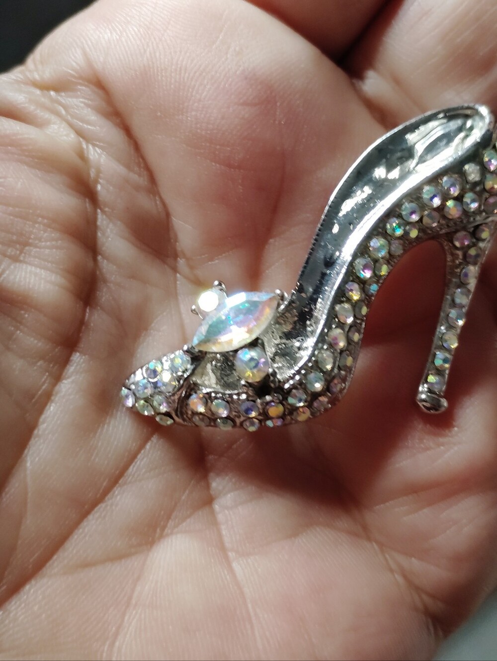 A/B Crystal-Embellished Silver High Heel Brooch - Silver